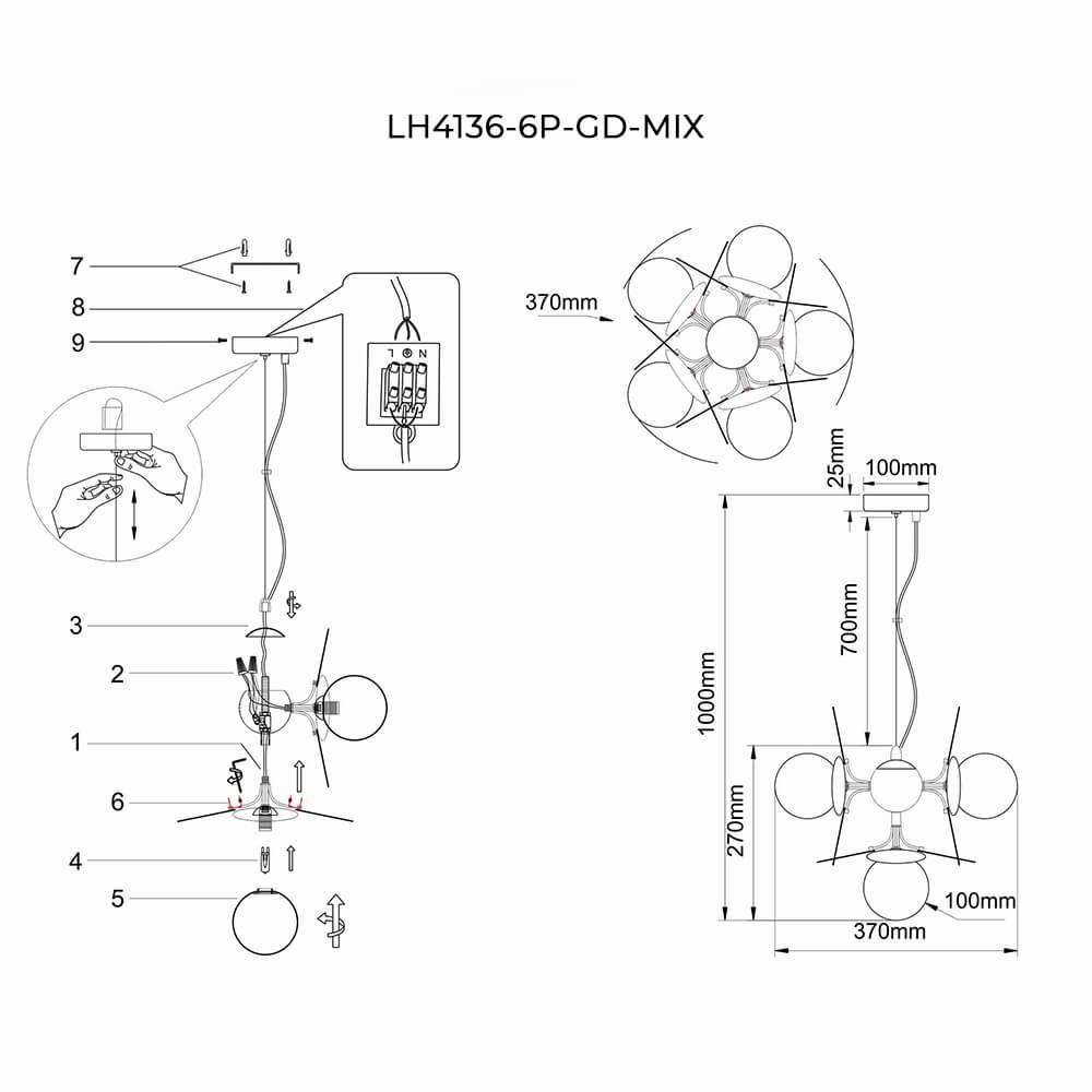Люстра LH4136/6P-GD-MIX