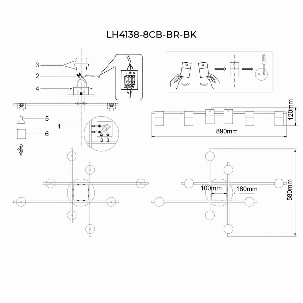 Люстра LH4138/8CB-BR-BK