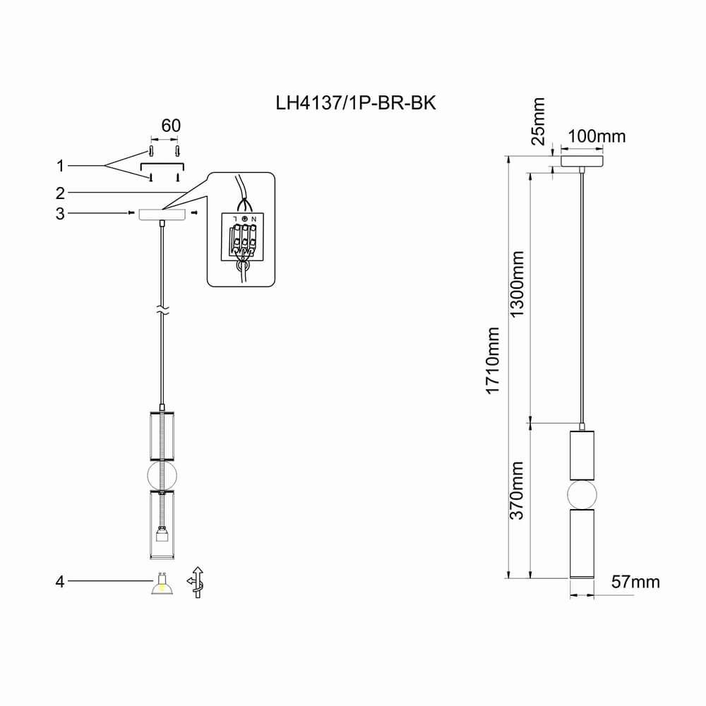 Подвесной светильник LH4137/1P-BR-BK
