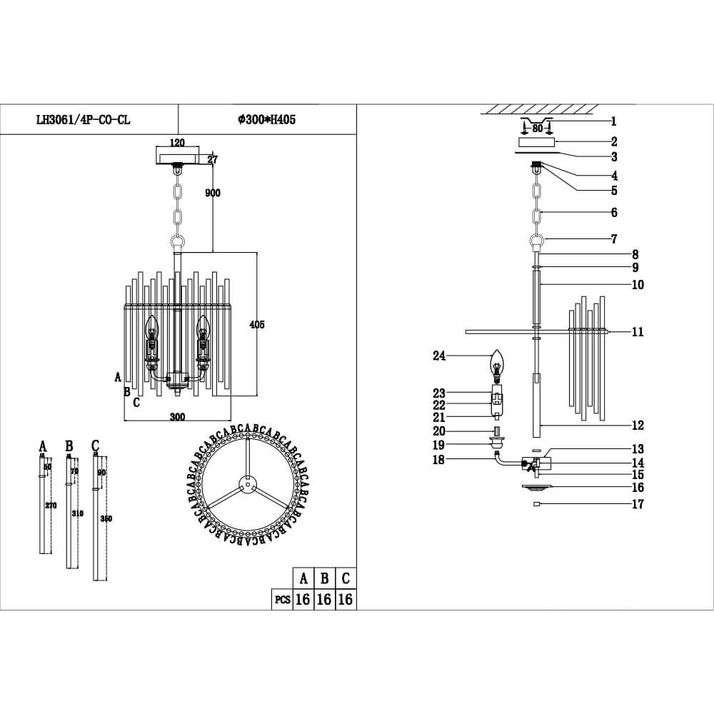 Люстра LH3061/4P-CO-CL