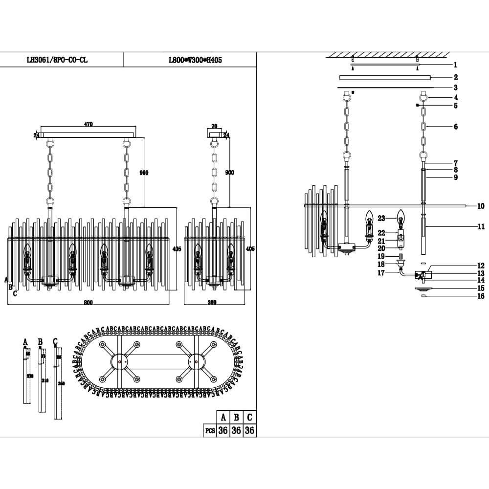 Люстра LH3061/8PO-CO-CL