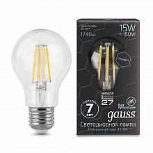 Лампа светодиодная филаментная Gauss E27 15W 4100К прозрачная 102802215