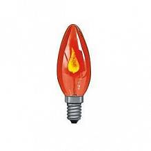 Лампа накаливания мерцающая Е14 3W свеча красная 53001