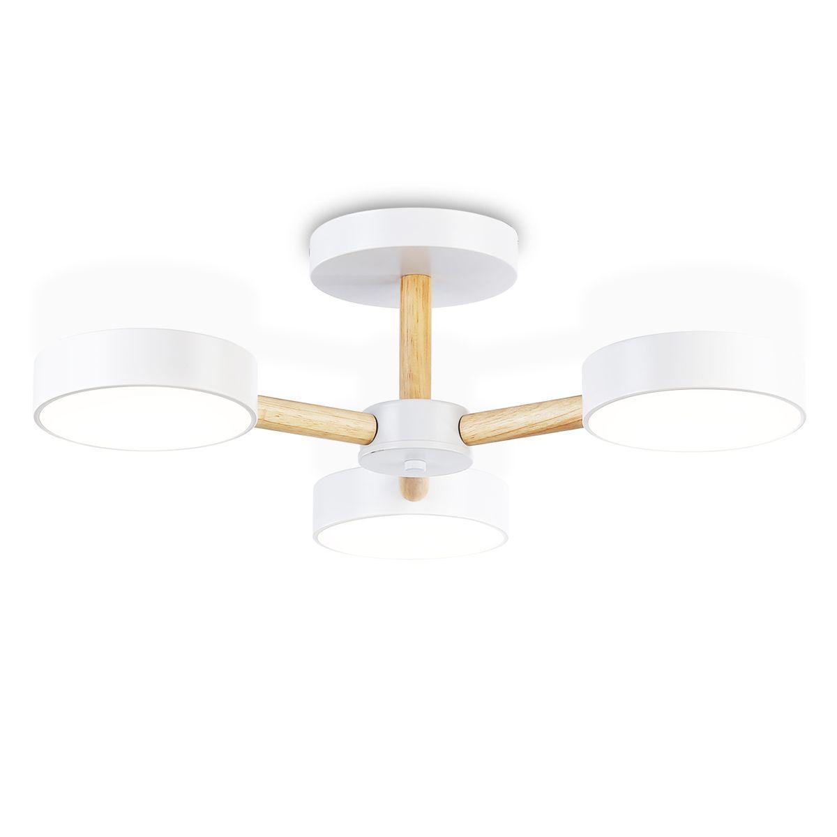 Люстры на штанге Потолочная светодиодная люстра Ambrella light Comfort LineTech в скандинавском стиле белый дерево / шпон