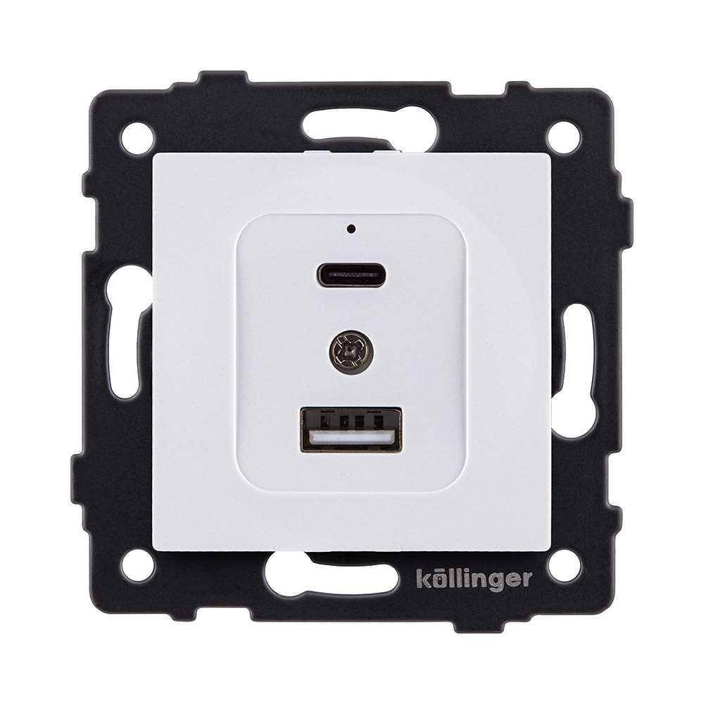 Электротовар Розетка USB A+C 20W, белый Kollinger REA-037WH для Aspekt, Eleganz, Reflex белый