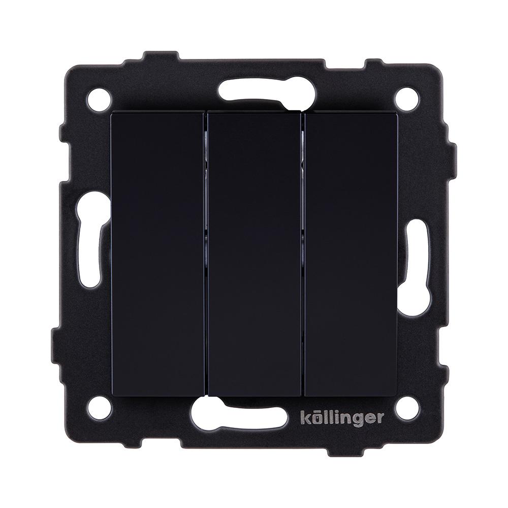 Электротовар Выключатель 3-клавишный 10А / 250В, черный Kollinger REA-S-012BK для Aspekt,… черный