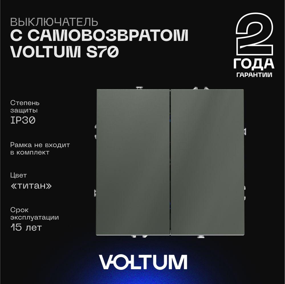 Электротовар Выключатель с самовозвратом встраиваемый Voltum S70 двухклавишный 10А, (титан)… пластик