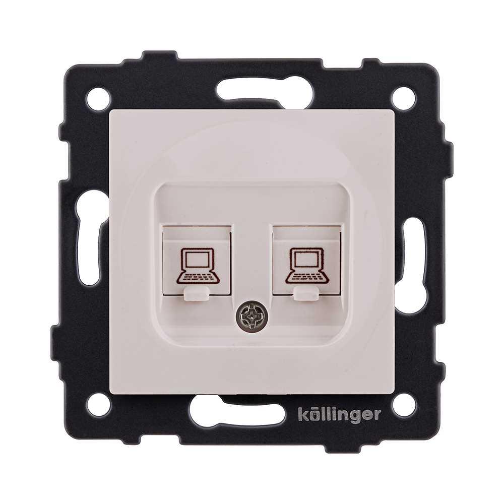 Электротовар Розетка двойная Ethernet RJ45 Cat.6, кашемир матовый Kollinger REA-019CM для Aspekt,… бежевый