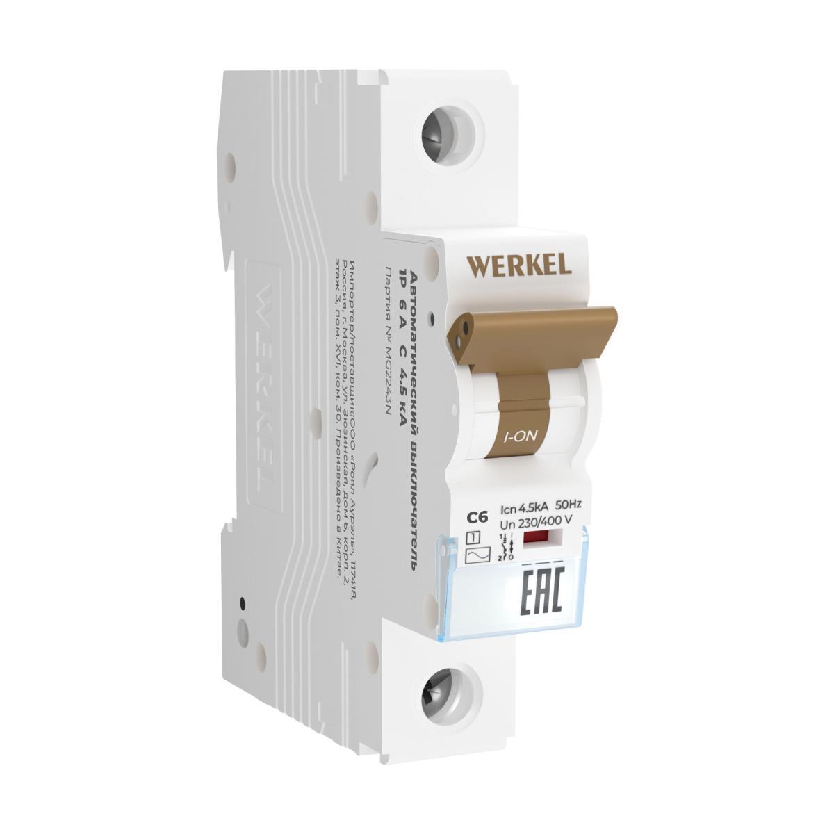 Электротовар Автоматический выключатель Werkel 1P 6А C 4,5кА W901P064 4690389192388 белый