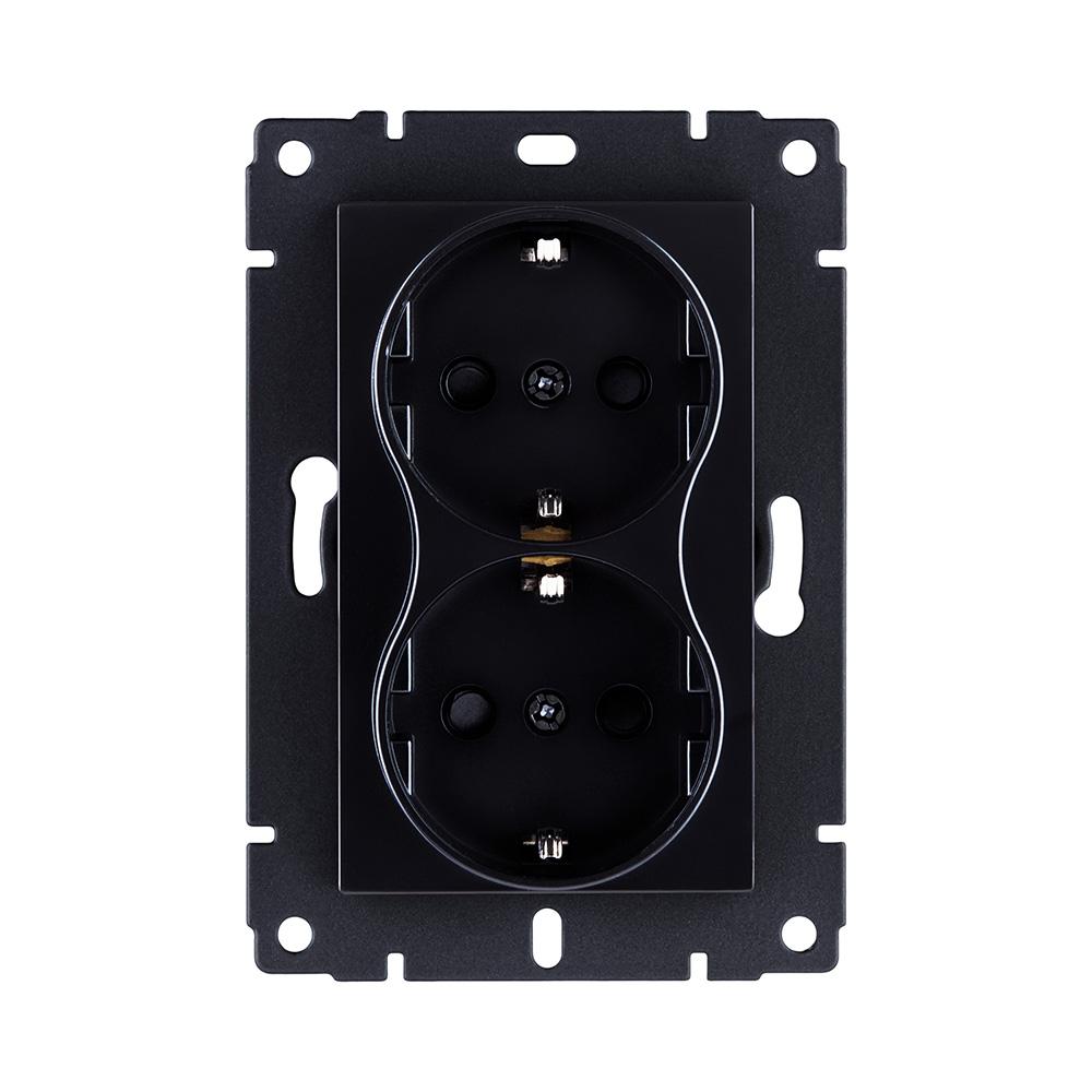 Электротовар Розетка штепсельная SCHUKO двойная 16A / 250 В, черный Kollinger REA-032BK для… черный