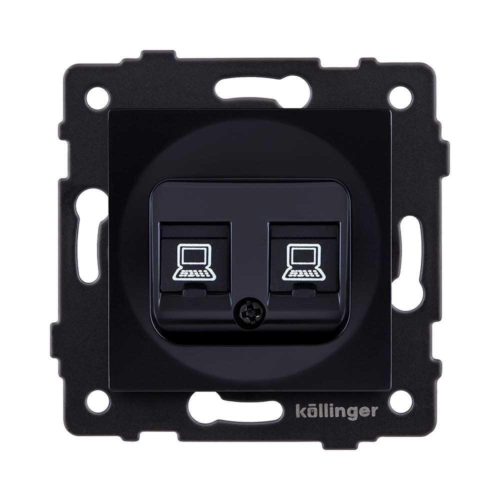 Электротовар Розетка двойная Ethernet RJ45 Cat.5, черный Kollinger REA-015BK для Aspekt, Eleganz,… черный