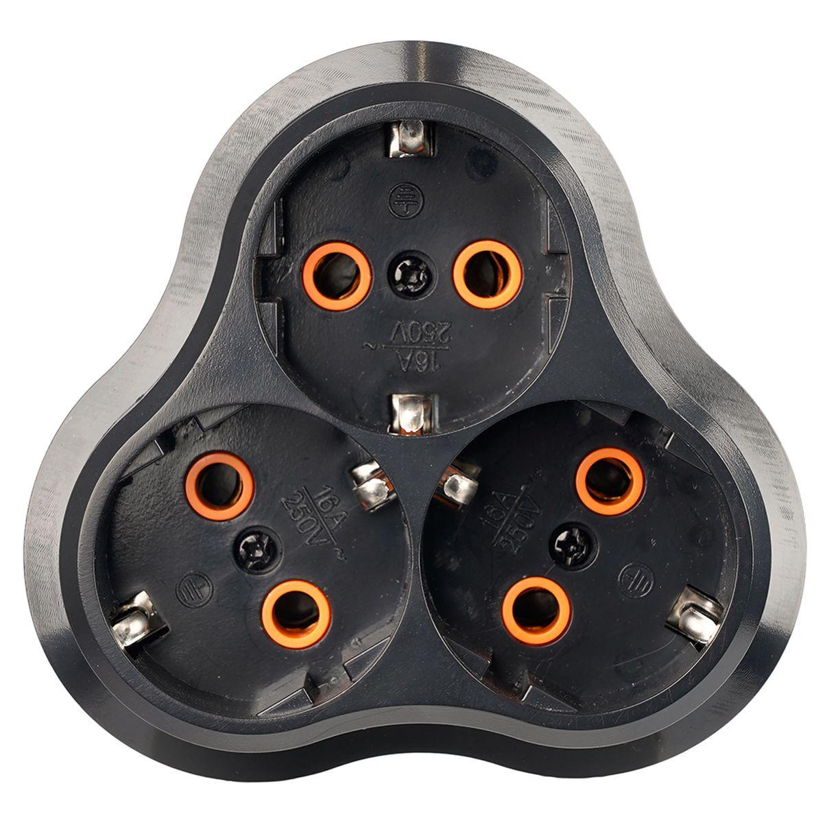 Электротовар Разветвитель сетевой 3-местный с / з Stekker ADP16-23-21, 250V, 16A, ABS пластик,… черный пластик