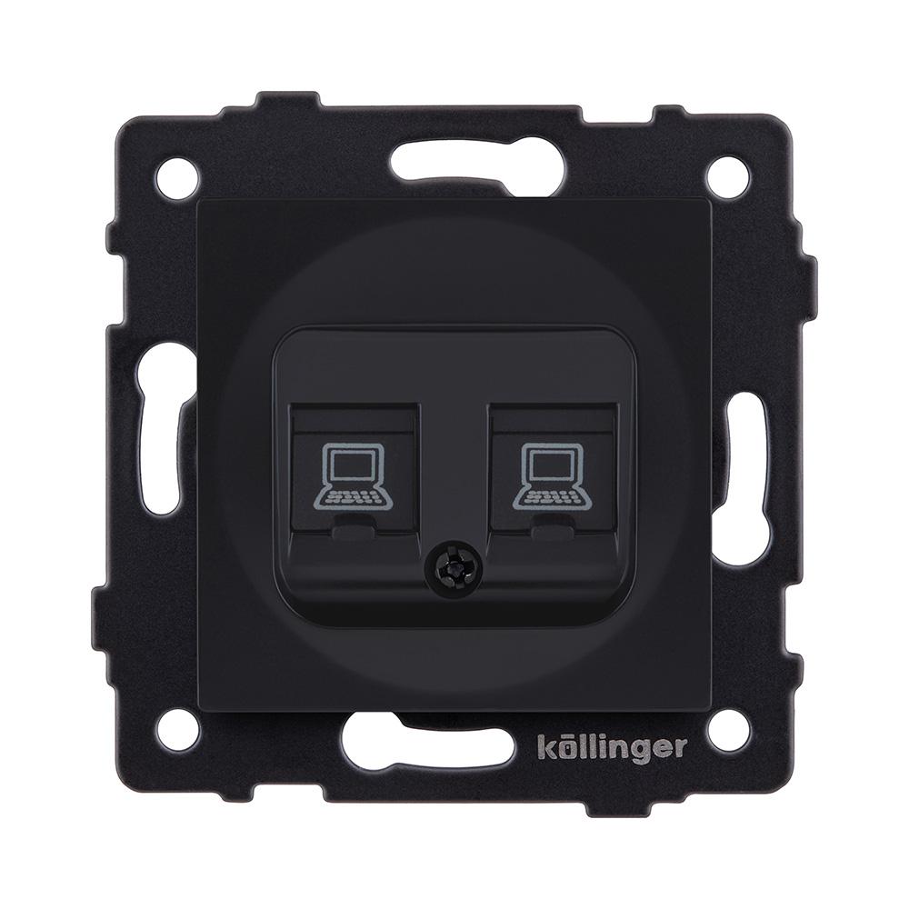Электротовар Розетка двойная Ethernet RJ45 Cat.6, черный матовый Kollinger REA-019BM для Aspekt,… черный