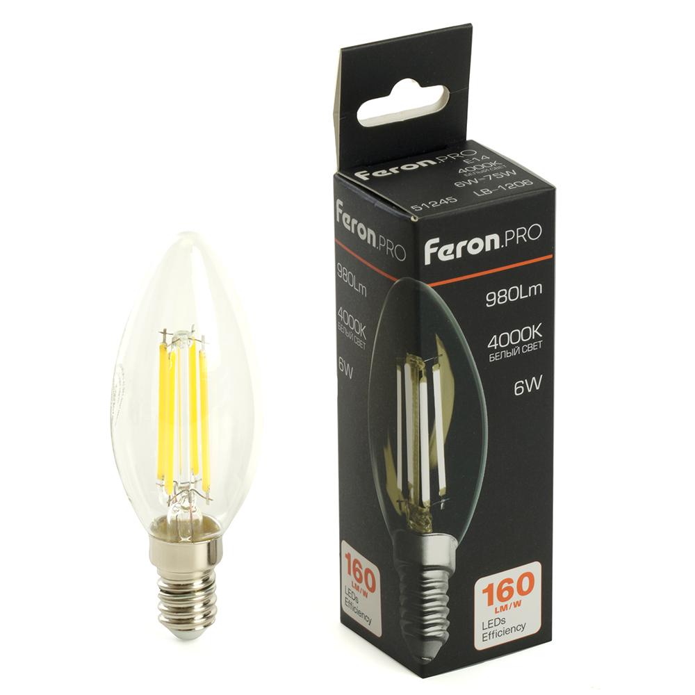 Лампочк Лампа светодиодная Feron. PRO Свеча 980LM стекло
