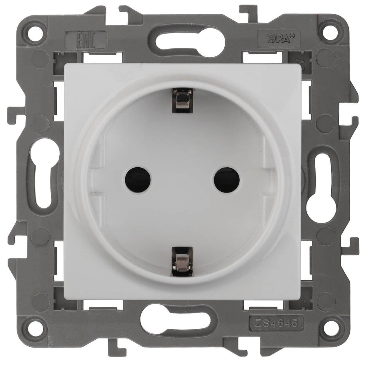 Электротовар Розетка ЭРА Elegance 2P E Schuko со шторками 16A 250V 14-2102-01 Б0034272 белый пластик