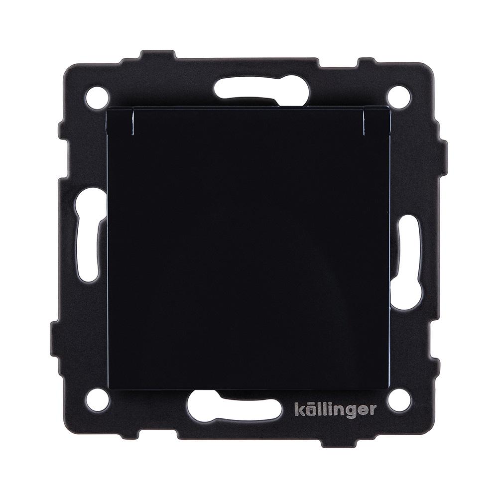 Электротовар Розетка штепсельная SCHUKO 16A / 250 В с крышкой, черный Kollinger REA-006BK для… черный