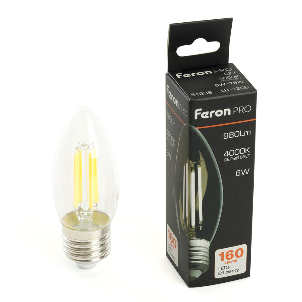 Лампочк Лампа светодиодная Feron. PRO Свеча 980LM стекло