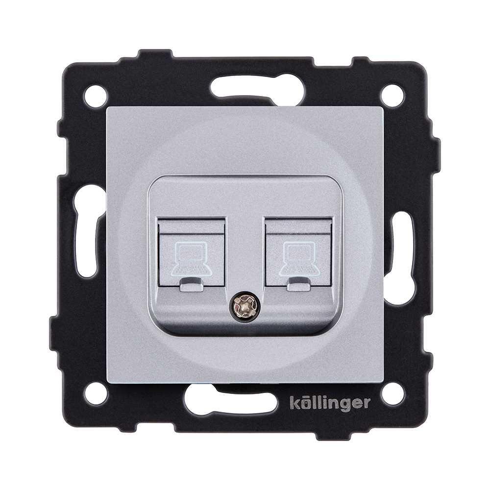 Электротовар Розетка двойная Ethernet RJ45 Cat.6, серый Kollinger REA-019GY для Aspekt, Eleganz,… серый