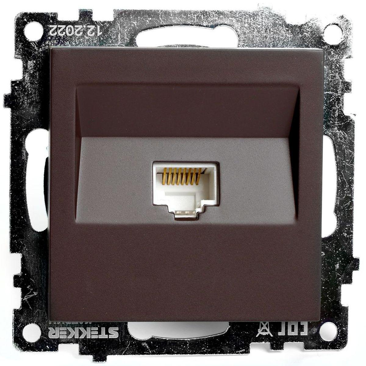 Электротовар Розетка компьютерная RJ-45 Stekker Катрин шоколад GLS00-7107-04 49023 коричневый пластик