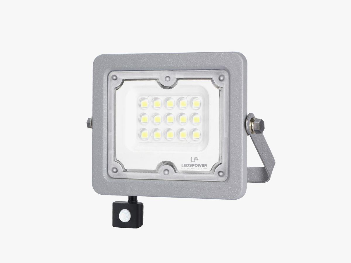 Уличное освещение Светодиодный прожектор с датч. движ. LEDS POWER 10Вт 6500К (серия BK02 / P) 004884 серый металл