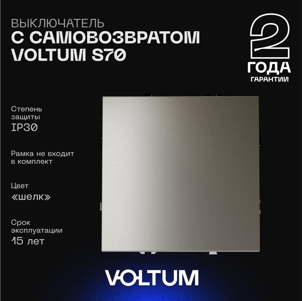 Электротовар Выключатель с самовозвратом встраиваемый Voltum S70 одноклавишный 10А, (шелк)… пластик