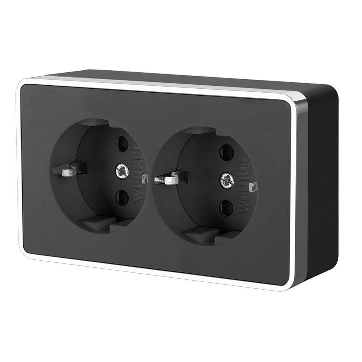 Электротовар Розетка двойная с заземлением Werkel Gallant черный / хром W5072135 4690389164705 черный пластик
