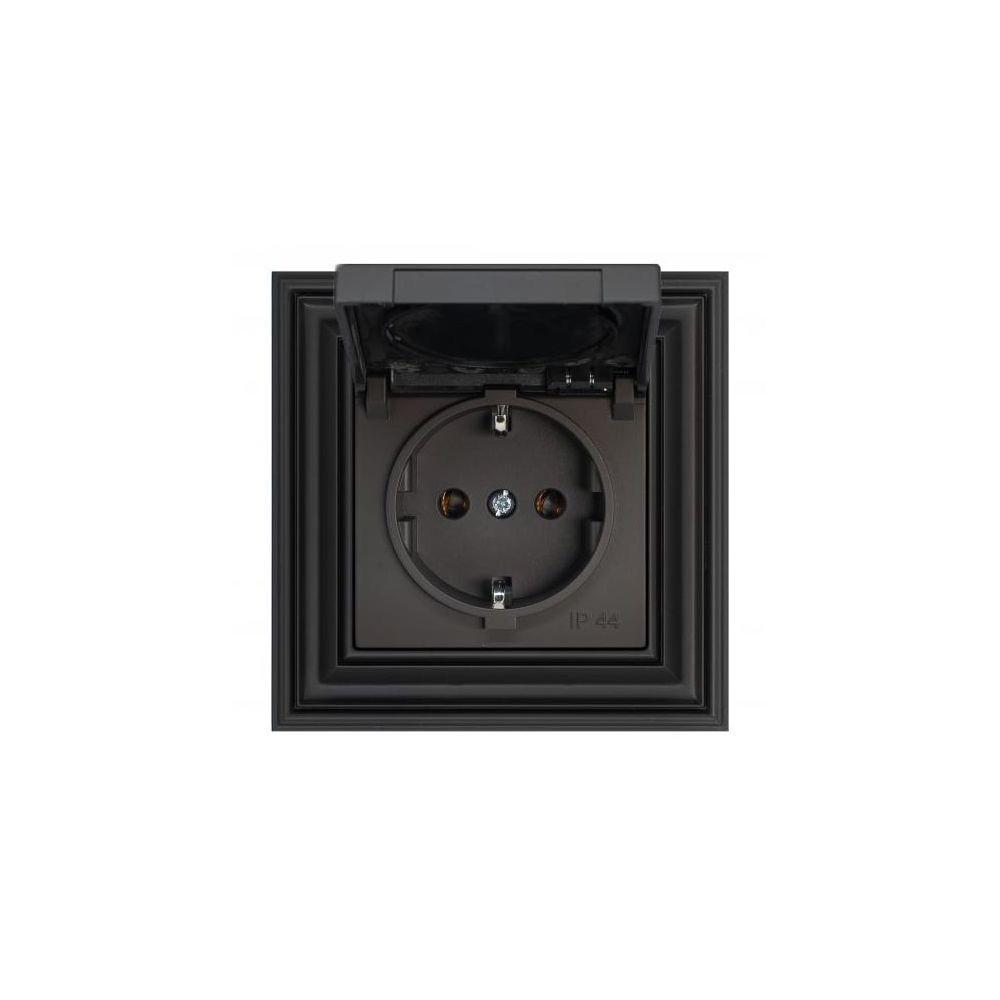 Электротовар Розетка 2P Liregus Retro с крышкой шторками черный матовый 29-223 черный пластик