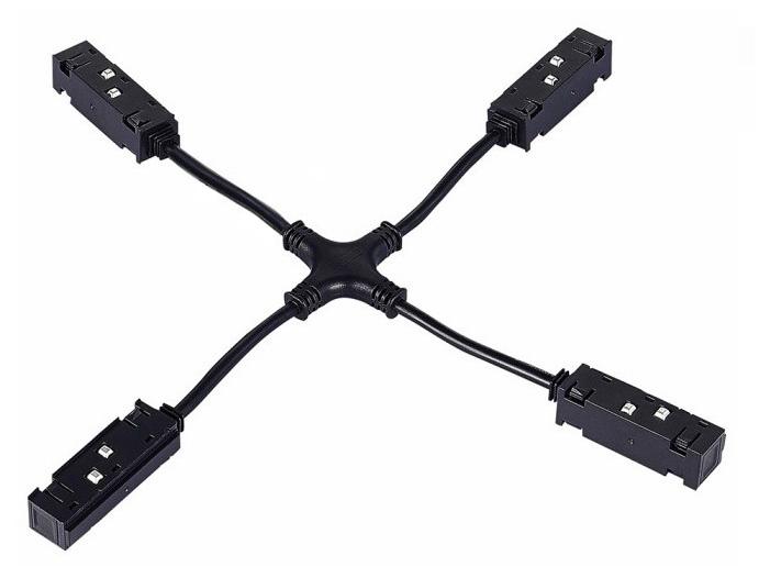 Трековые систем Коннектор питания Х-образный Hesby Lighting ElDeko для шинопровода 48В, чёрный… черный пластик