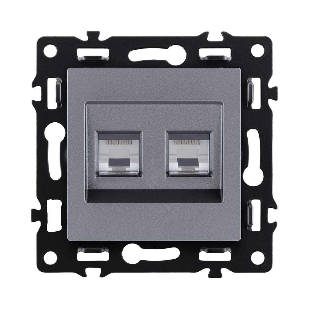 Электротовар Розетка двойная Ethernet RJ45 Cat.6, серый Kollinger Asthetik AS-018GY серый