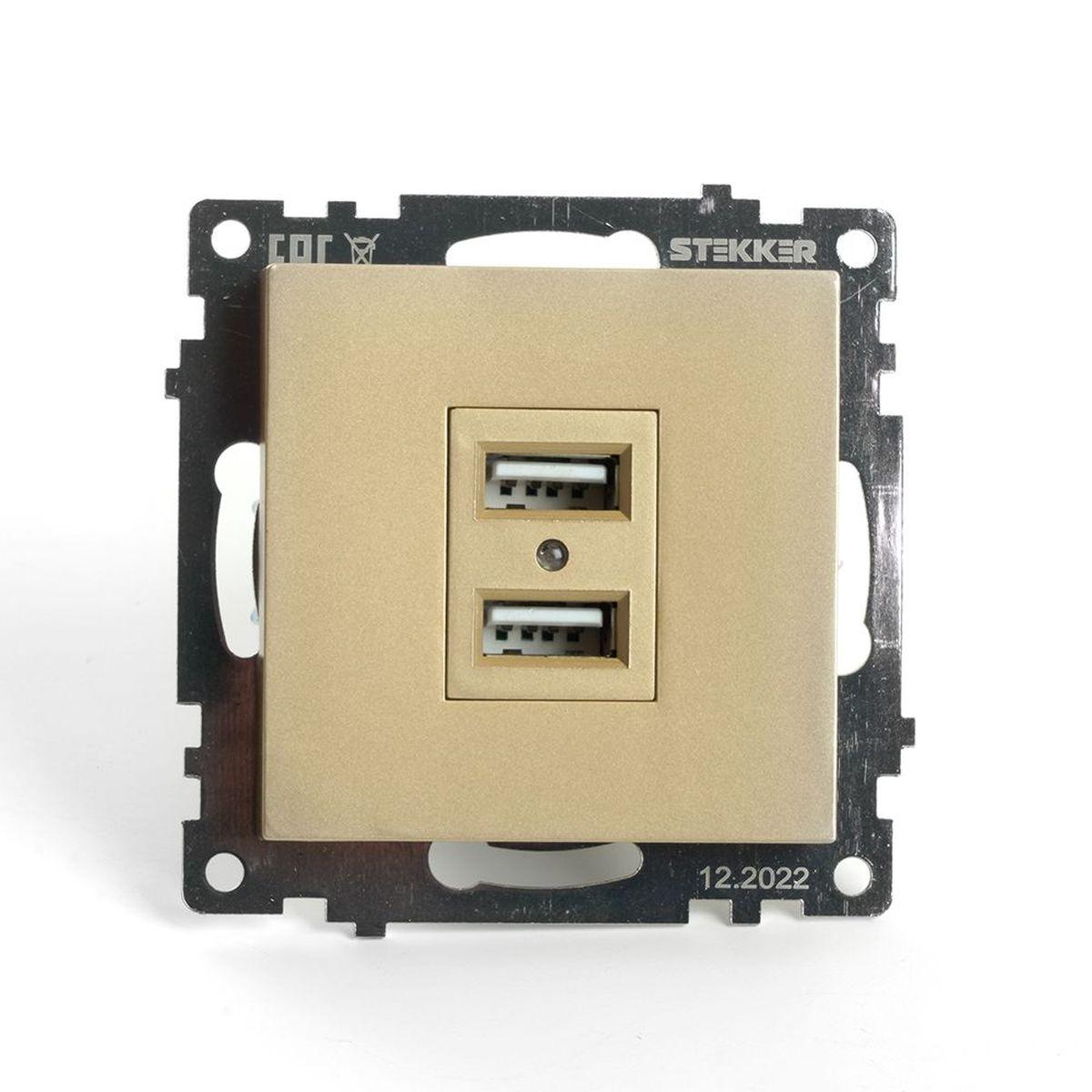 Электротовар Розетка 2хUSB Stekker Катрин золото GLS10-7115-08 49229 золото пластик