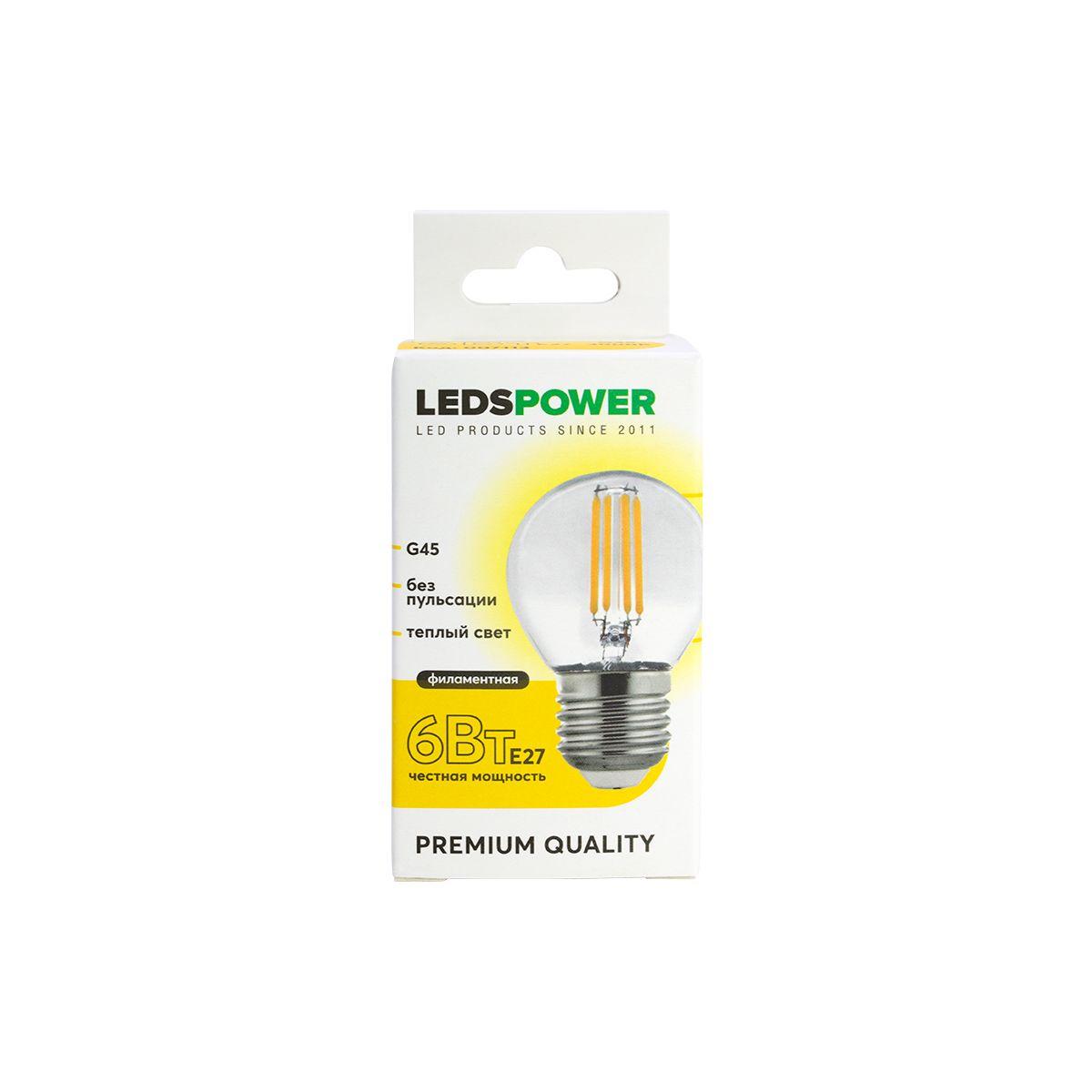 Лампочк Светодиодная лампа LEDS POWER Filament прозрачный стекло