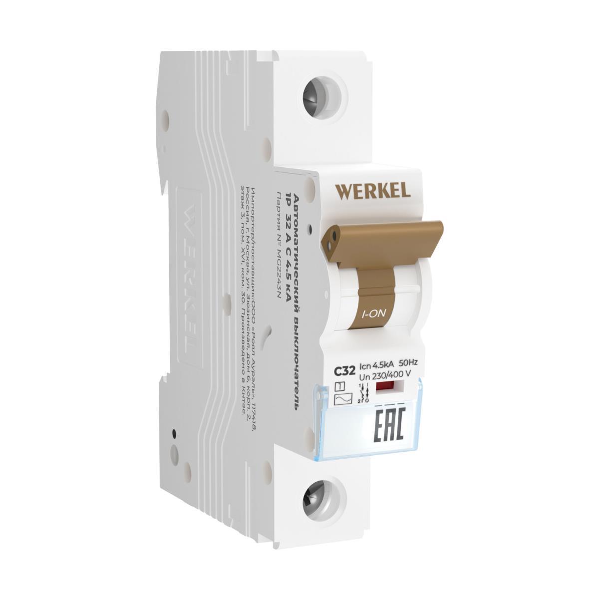 Электротовар Автоматический выключатель Werkel 1P 32А C 4,5кА W901P324 4690389192647 белый