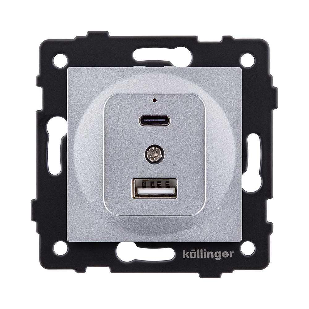 Электротовар Розетка USB A+C 20W, серый Kollinger REA-037GY для Aspekt, Eleganz, Reflex серый