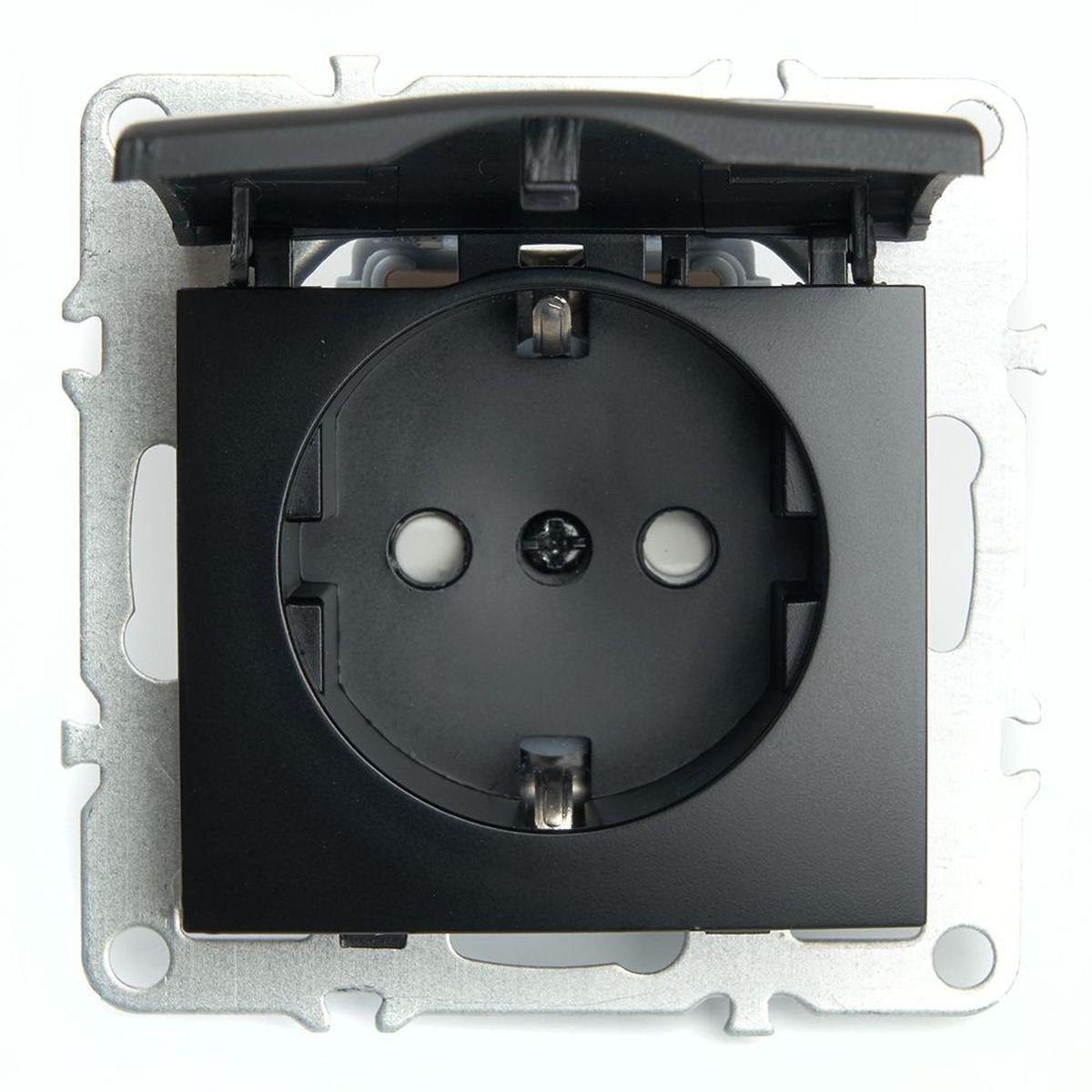 Электротовар Розетка 2P+PE Stekker Эрна с крышкой черный PST16-9112-03 49156 черный пластик