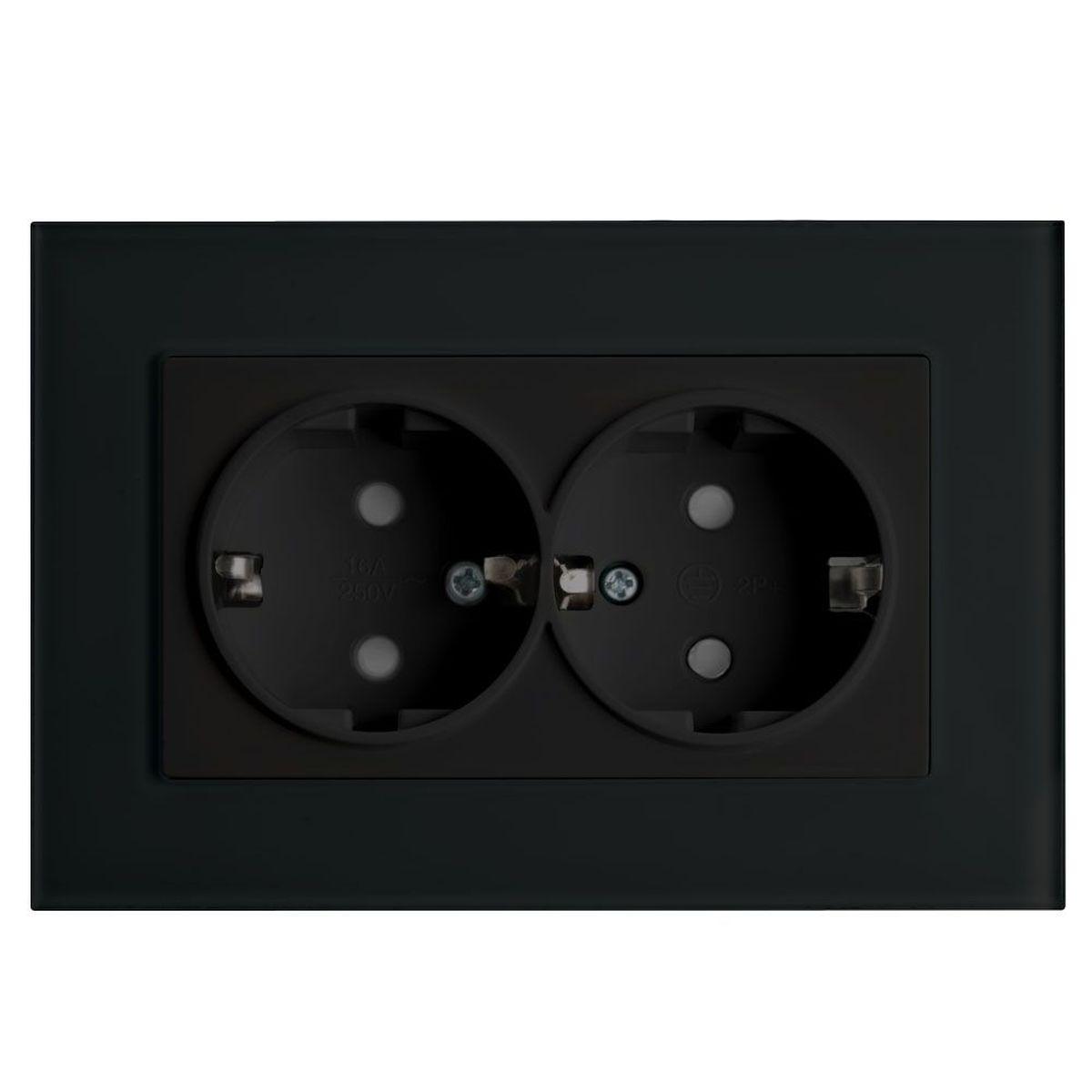 Электротовар Розетка двойная 2P+PE Stekker Эрна со шторками черный PST16-9014-03 39482 черный пластик