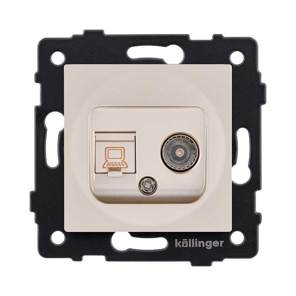 Электротовар Розетка двойная TV (мама) + RJ45 Cat.6, золотой Kollinger REA-021GD для Aspekt,… золото