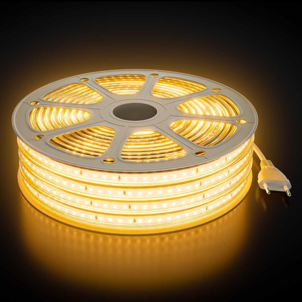 Светодиодные лент Комплект светодиодной влагозащищенной ленты OGM m 120LED m 2835SMD теплый белый 15M белый