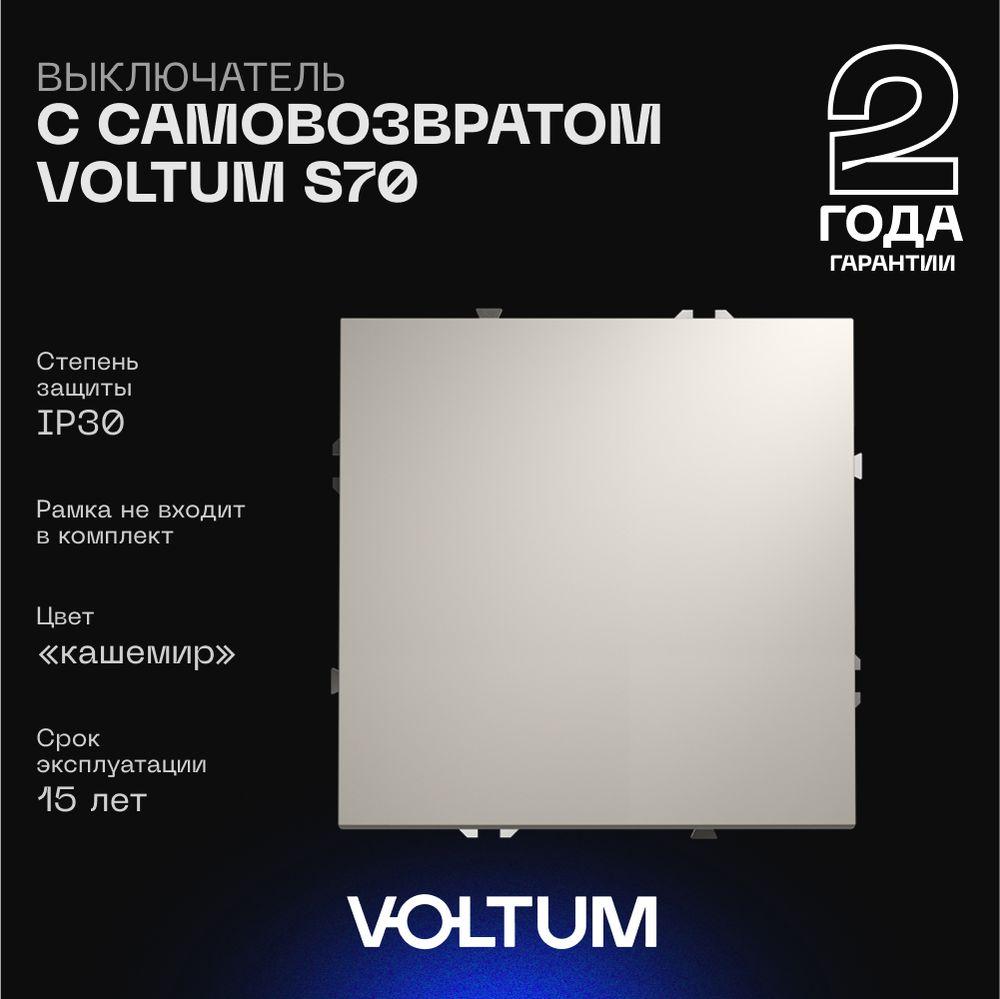 Электротовар Выключатель с самовозвратом встраиваемый Voltum S70 одноклавишный 10А, (кашемир)… пластик