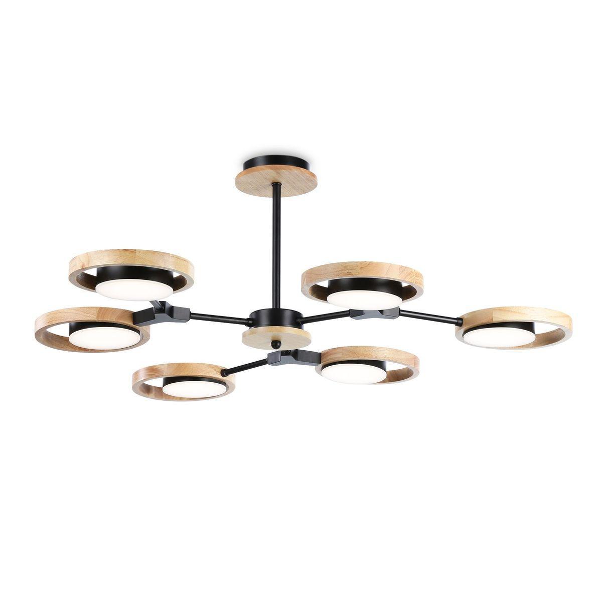 Люстры на штанге Потолочная светодиодная люстра Ambrella light Comfort LineTech в скандинавском стиле коричневый дерево / шпон