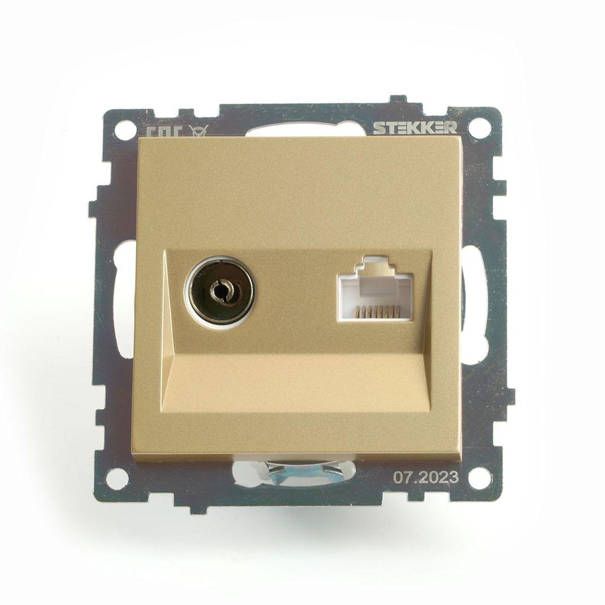 Электротовар Розетка телевизионная TV + компьютерная RJ-45 Stekker Катрин золото GLS00-7106-08… золото пластик