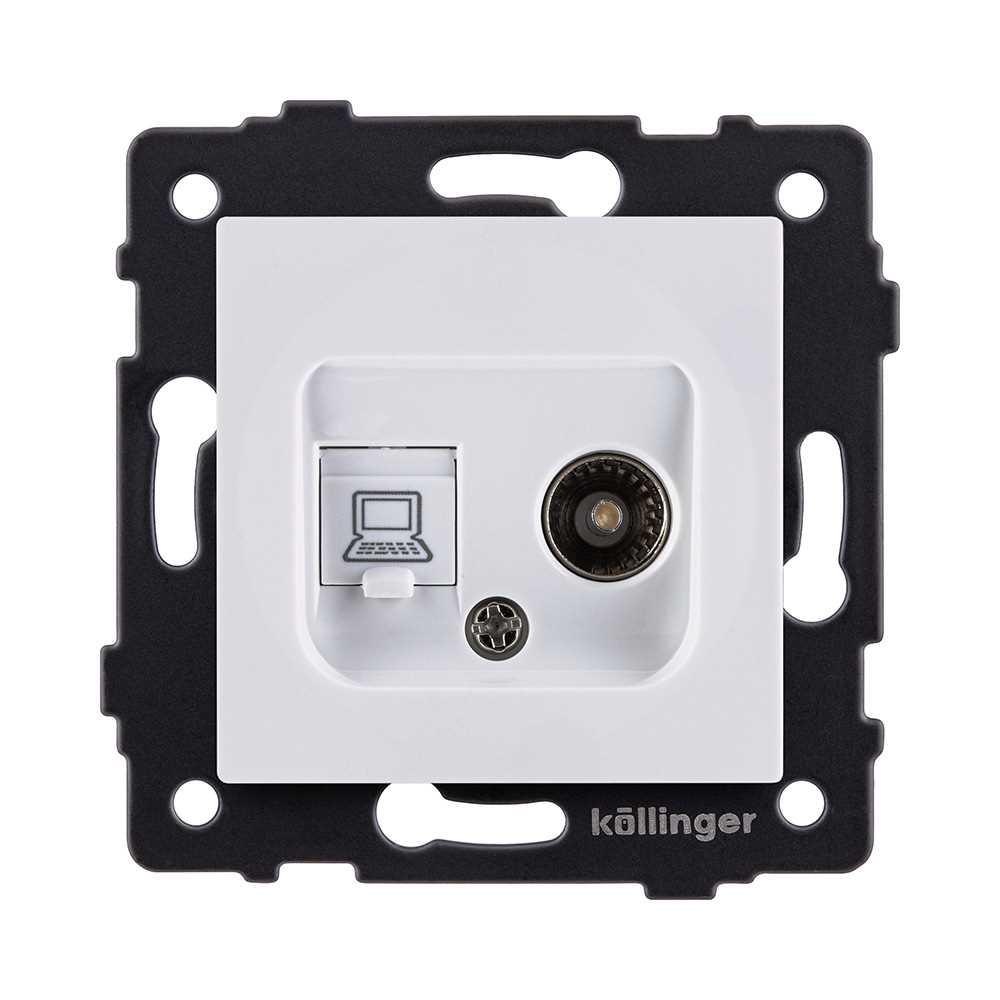 Электротовар Розетка двойная TV (мама) + RJ45 Cat.6, белый Kollinger REA-021WH для Aspekt,… белый