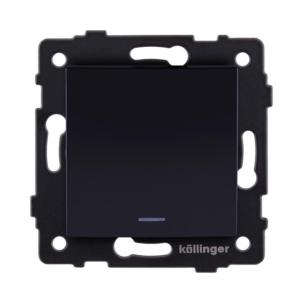 Электротовар Выключатель 1-клавишный проходной 10А / 250В с LED подсветкой, изогнутый, черный… черный