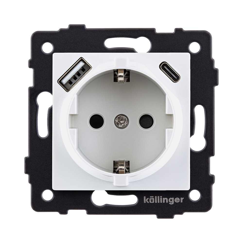 Электротовар Розетка штепсельная SCHUKO 16A / 250 В с USB A+C 20W, белый Kollinger REA-004WH для… белый