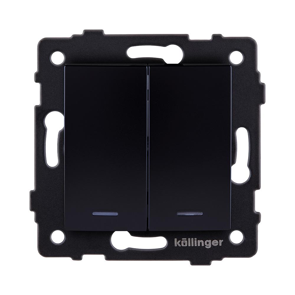 Электротовар Выключатель 2-клавишный 10А / 250В с LED подсветкой, изогнутый, черный Kollinger… черный