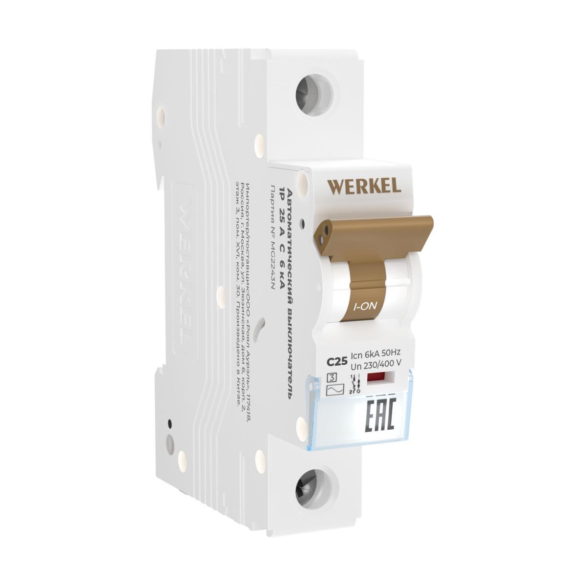 Электротовар Автоматический выключатель Werkel 1P 25А C 6кА W901P256 4690389192616 белый