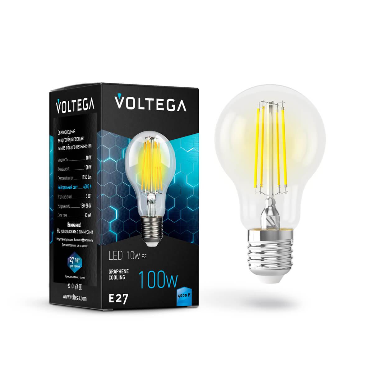 Лампочк Лампа светодиодная филаментная Voltega прозрачная 1E27cold-F прозрачный стекло