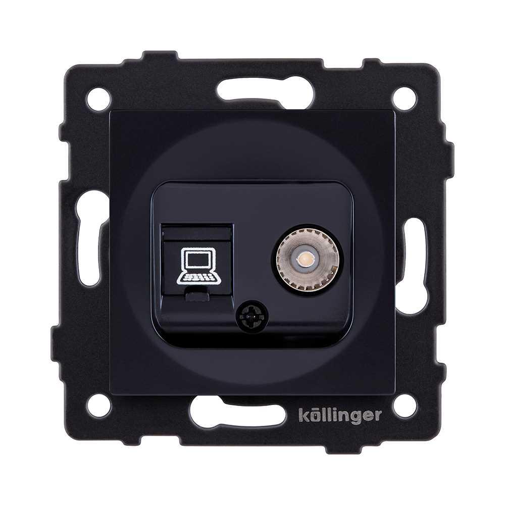 Электротовар Розетка двойная TV (мама) + RJ45 Cat.6, черный Kollinger REA-012BK для Aspekt,… черный