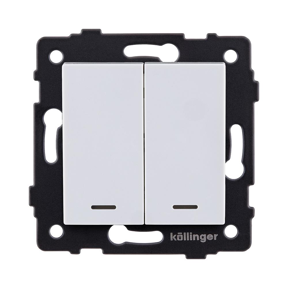 Электротовар Выключатель 2-клавишный 10А / 250В с LED подсветкой, белый Kollinger REA-S-008WH для… белый