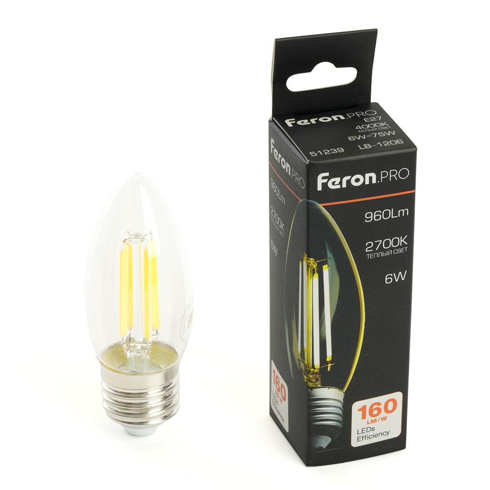 Лампочк Лампа светодиодная Feron. PRO Свеча 960LM стекло