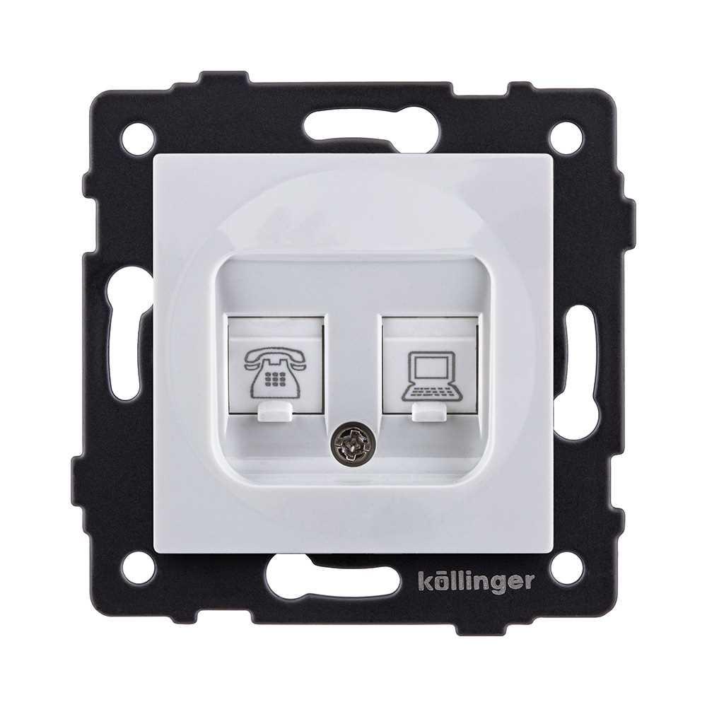 Электротовар Розетка двойная RJ11 + RJ45 Cat.6, белый Kollinger REA-011WH для Aspekt, Eleganz,… белый
